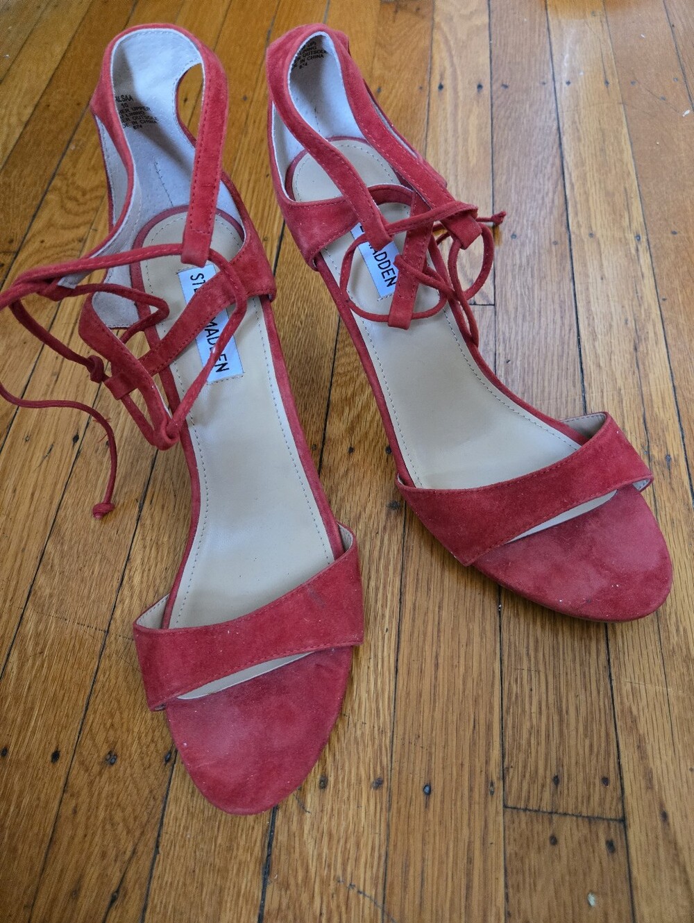 Steve Madden Red Faux Suede Lace-Up Heeled Sandals